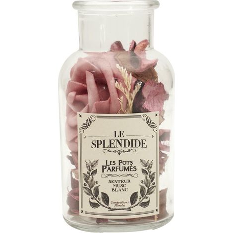 Bocal en verre 8x16 cm décoré de pot-pourri rose et parfumé (1/2)