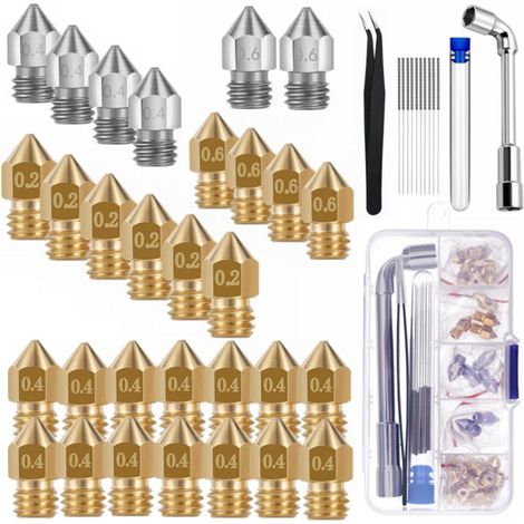Lot de 30 buses en laiton pour imprimante 3D 0,4 mm, 0,2 mm, 0,6 mm