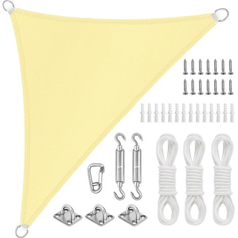 1 Voile D'ombrage Triangulaire 3x3x3m,Toile Imperméable Oxford,Kit Fixation Sans Perçage,Terrasse Jardin