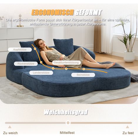 Canapé convertible 2 en 1 pour deux personnes, avec deux coussins, canapé-lit double dépliable, canapé polyvalent pour chambres d'amis et salons (chenille bleu marine) (1/4)