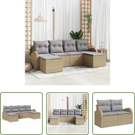 vidaXL Poly-Rattan - Sofa Set mit Kissen 6 pcs Beige und hellgrau Poly-Rattan (1/5)