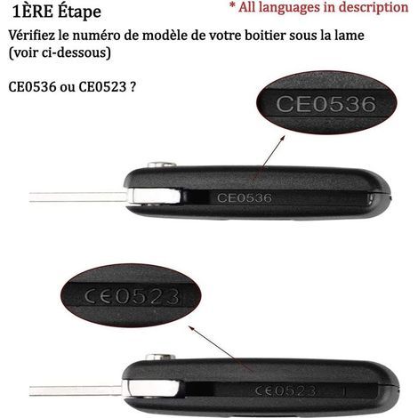 Clé Compatible 2 Boutons CE0536 clé à Rabat Pliable pour Peugeot 207 307 308 407 408 3008 5008 Citroen C2 C3 C4 C5 C6 C8 (1/4)