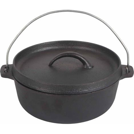 Marmite de camping en fonte pré-culottée antiadhésive avec couvercle, idéale pour les pique-niques, la randonnée et les barbecues. Parfaite pour la cuisine en extérieur. (1/5)