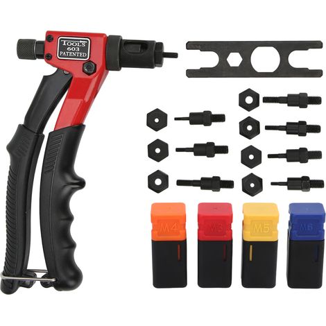 Ortviai Pince à Rivets pour Écrous Filetés – Kit Manuel Métallique Robuste M3/M4/M5/M6 avec Mandrins et Clé Multifonction (1/5)
