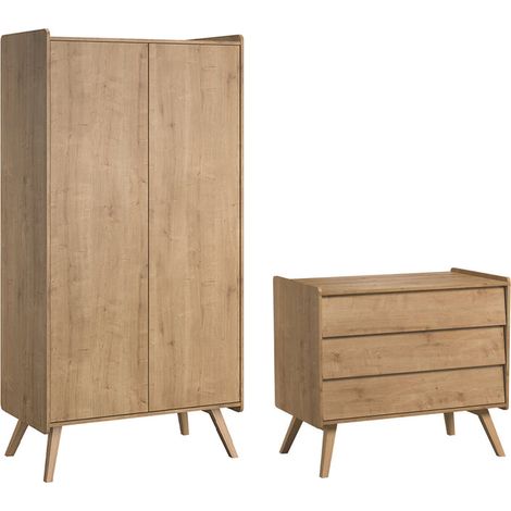 Commode 3 tiroirs et armoire 2 portes Vox Vintage Bois (1/5)
