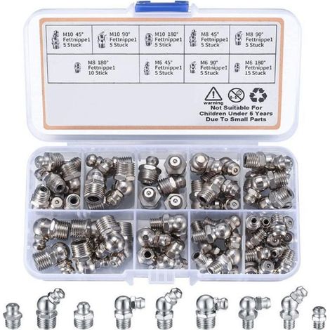 Lot de 60 graisseurs filetés M6 M8 M10 acier robuste droit coudé 45° 90° pour voiture moto camion agricole industriel (1/5)