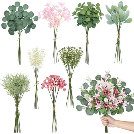 75 Stück Kunstblumen Eukalyptus Zweige Rosa Künstliche Blumen für Deko & DIY (1/5)