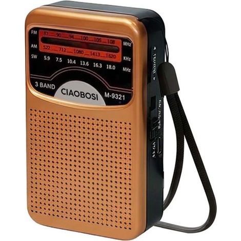 Radio portable - AVIZAR - 3 bandes - FM/AM/SW - Haut-parleur 5W - Batterie, compacte marron