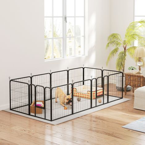 Parque canino modular y plegable de acero de 12 paneles con 2 puertas para cachorros, apto para uso interior/exterior, 60 cm de alto, color negro. (1/5)