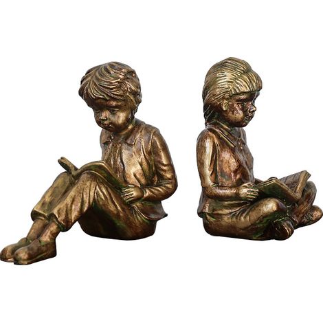 Deux supports de livres pour garçons – objets décoratifs représentant des personnages en train de lire, à exposer sur un bureau ou une étagère. (1/5)