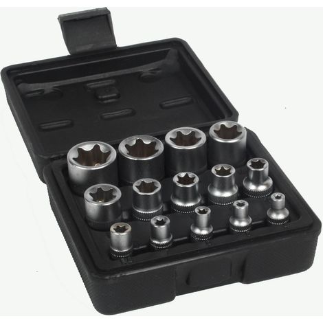 Juego de llaves de vaso Torx de 1/2", 3/8", 1/4" E4-E24, 14 piezas. (1/5)