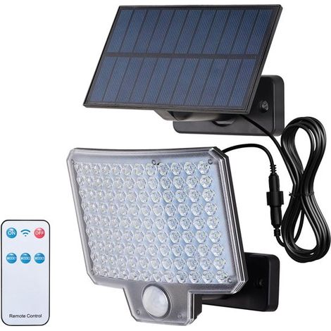 Solarbetriebene Außenleuchte mit Bewegungsmelder, 3 Einstellungen und Fernbedienung, IP65 wasserdicht, geeignet für Gärten, Terrassen und Einfahrten. (1/5)
