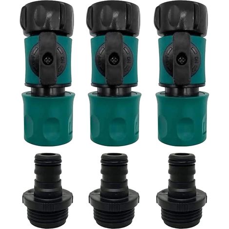 Conector rápido para manguera de jardín de 8,5 x 3,5 cm con válvula, conectores rápidos de 3/4", conector de plástico ABS (1/5)
