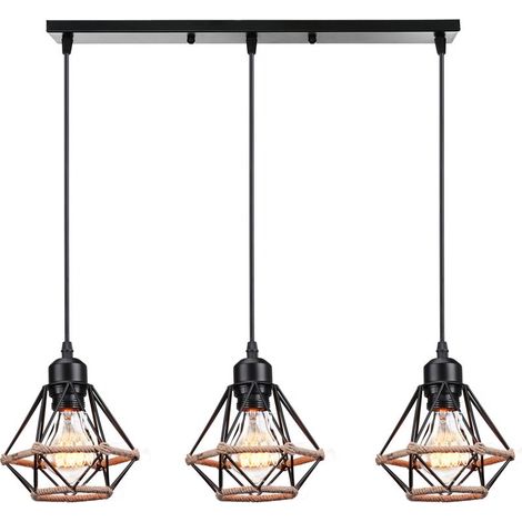 Suspension Luminaire Rétro Lampe À Suspension Vintage 3 Lumières Lustre D'Intérieur Moderne E27, Pour Couloir Bureau Chambre À Coucher Noir (1/5)