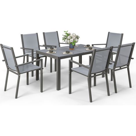 Outsunny Set da Esterno con 6 Sedie Impilabili e Tavolo da Pranzo Grigio Chiaro