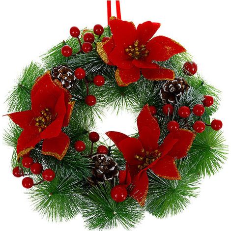 Weihnachtskranz 30 cm - tannenzapfen rote beeren pvc