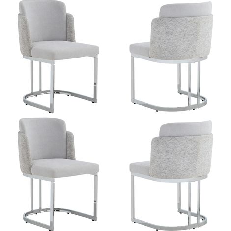 GagaLot de 4 chaises de salle à manger chenille pieds métal argenté gris clair (1/5)