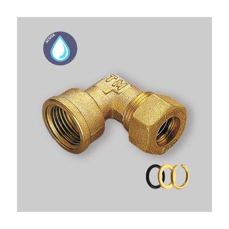 Gomito Femmina A Compressione Con O-Ring Per Tubo Rame Tiemme 22 X 3/4" (1/3)