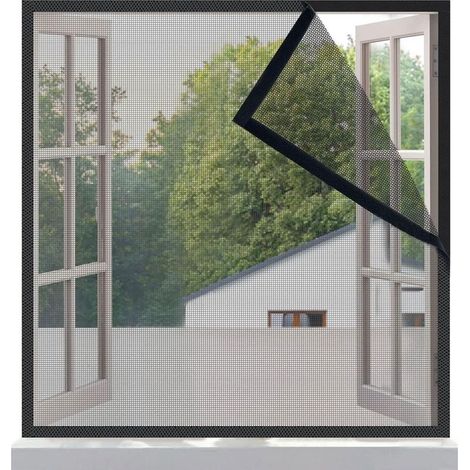 Window Mosquito Net 110x110cm, Black Fiberglass, Very Dense Mesh, No Drilling Required, with Adhesive Strip - 2cm Wide (1/5)