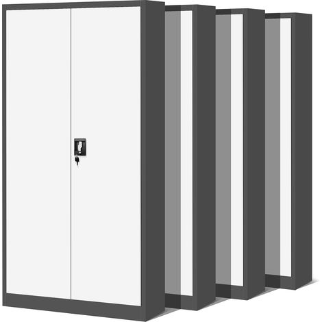 4er Set Aktenschrank C001H Büroschrank Metallschrank Stahlschrank Werkzeugschrank Stahlblech Pulverbeschichtet Flügeltürschrank Abschließbar 195 cm x 90 cm x 40 cm (anthrazit/weiß)
