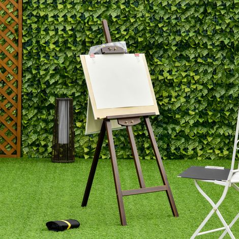 Chevalet de Peinture 135 cm, Trépied en Pin Réglable pour Toiles, Pliable et Léger avec Brosse, Idéal Atelier Artistes Peintres, Café (1/5)