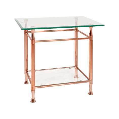 Table d'appoint 58x43x52 cm en verre trempé et métal cuivre