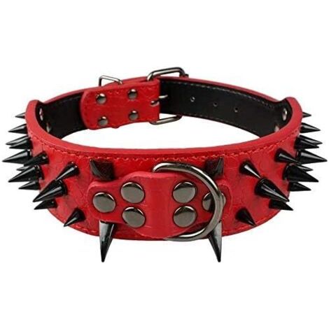 Collier de Chien Pointu Pointu Clouté Luxueux Colliers en Cuir Rembourré pour Chiens de Taille Moyenne Collier de 5cm Largeur Anti Morsure S,Rouge-NR (1/3)