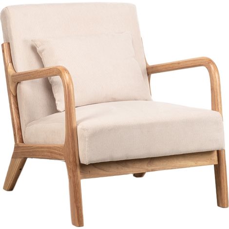 Nordlys – Fauteuil relax scandinave en tissu certifié OEKO-TEX – Structure en bois hévéa – Confort mousse haute densité 26kg/m3 – Dimensions 64x80x74cm
