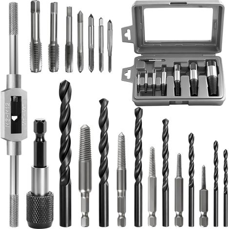 29 Pièces kit Extracteur de Vis Cassée, avec Extracteur de Vis Dénudé, Kit Taraudage Métrique, Foret à Gauche, Embout à Changement Rapide, pour Desserrer et Enlever les Vis Coincées ou Cassées (1/5)