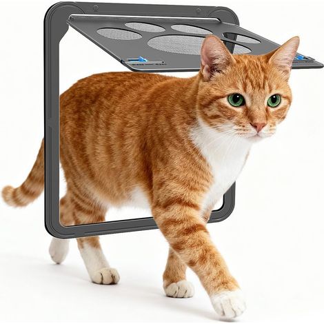 Noir Chatiere Moustiquaire pour Chat, Petit Chien Portes pour Moustiquaire avec Rabat Magnétique, Porte à Animal pour Porte Coulissante Fenêtre, Fermeture Automatique, Verrouillable