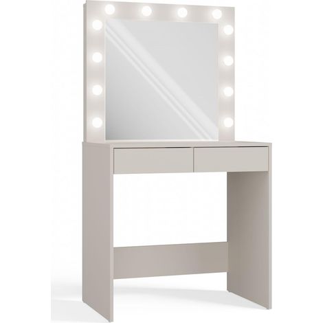 Toeletta con specchio, Illuminazione a LED: due cassetti, Cashmere, 80 x 81 x 50 cm (1/3)
