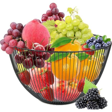 Panier à fruits en métal, coloris noir, petit format pour cuisine et table (1/5)