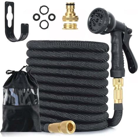 Tuyau Arrosage Extensible 7.5m, Tuyau d'arrosage Extensible avec 8 Modes d'arrosage, Connecteur en Laiton Massif avec Adaptateur 3/4" et 1/2" pour Jardin et Lavage de Voiture