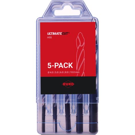 RUKO ULTIMATECUT Punta elicoidale set DIN 338 tipo FLOWSTEP® HSS 5 pezzi in scatola di plastica 259205RO (1/4)