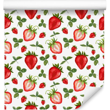 Papier peint Fraises Blanc et Citron Vert pour Salon et Chambre 50x1000 cm (1/4)