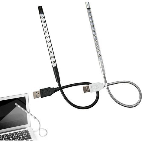 2-piece USB LED reading lamps with flexible gooseneck, portable light source in black and silver, ideal for books and laptops, energy saving [Energy Class A] (1/5)