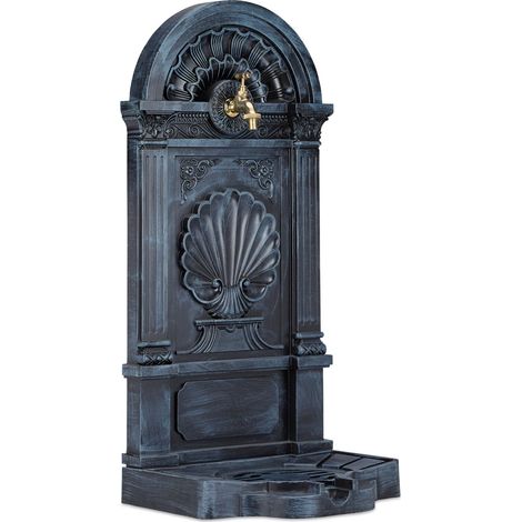 Fontana da giardino decorativa antica con rubinetto e bacino 100 x 50 x 50 cm in pietra grigia 130004505