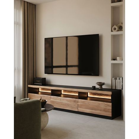 Leo - Meuble TV en bois d'acacia avec éclairage LED (1/5)