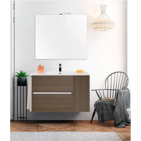 MUEBLE DE BAÑO ECONOMICO GEA CON LAVABO, ESPEJO, Y TOALLERO EN MARRÓN 80CM (1/5)