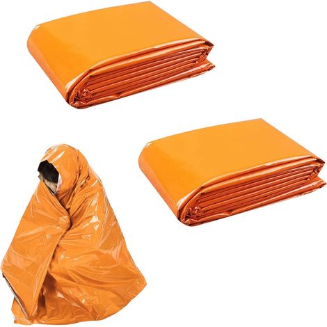 Lot de 2 couvertures d'urgence pour extérieur, imperméables, coupe-vent, thermiques, pour randonnée, camping, voyage, 130 x 210 cm (1/3)