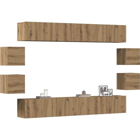 8-tlg. TV-Schrank-Set Wandmontage Artisan-Eiche Holzwerkstoff