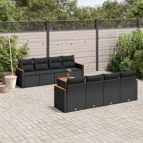 vidaXL Set Divani da Giardino 9 pz con Cuscini Nero in Polyrattan (1/5)