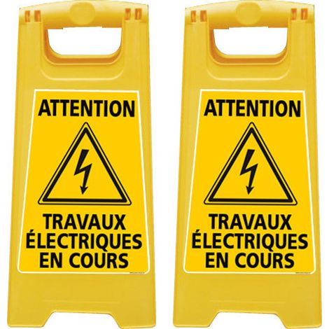 Lot de 2 chevalets de signalisation, attention travaux électrique en cours - Chevalet jaune (1/5)