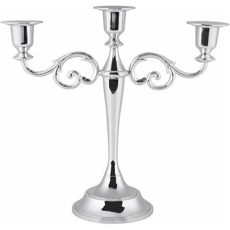 Chandelier 3 Branches Bougeoir en Métal Vintage pour Mariage Décor Maison Table (Color : Silver) (1/5)
