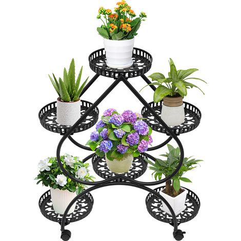 Étagère pour Plante en pot En Métal Support pour jardinière en forme de cœur Porte-pot de fleurs Intérieur et Extérieur (6-Plateaux, Noir) (1/5)