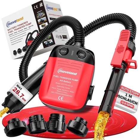 pompe essence electrique 2.2 GPM, sur batterie, 4 adaptateurs Arrêt automatique, Transfert de liquides efficace, sûr et propre, Pour diesel, essence, voiture, tracteur, tondeuse à gazon (1/5)