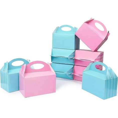 Boîtes à dragées roses et bleues (lot de 12) pour une fête de révélation du sexe du bébé. Boîtes à friandises avec poignées, 15 cm, pour bébé. (1/5)