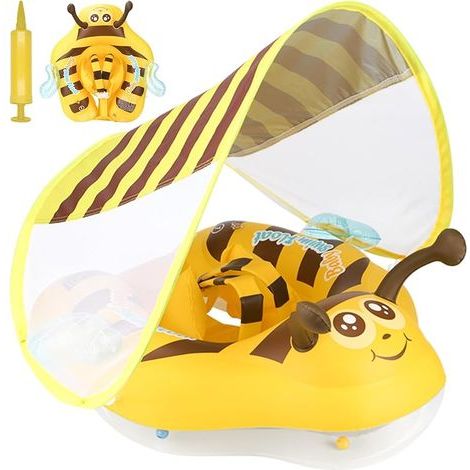 Bouee Bebe Anneau de Bain, avec Auvent de Protection Solaire UPF50+ Pliage Compressible Flotteur de Piscine pour Bébé avec Réglable Taille Bague de Natation pour Enfant (1/4)