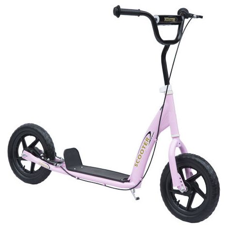 Trottinette enfant patinette pneus 30 cm Hauteur Guidon réglable poignée Frein et béquille Acier pour enfants à partir de 5 ans Rose (1/5)