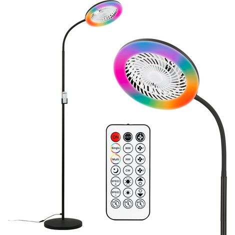 Briloner Standventilator mit Licht Fernbedienung Ø28x185cm 13,8W 1380lm 3000K-6500K Warmweiß bis Tageslichtweiß RGBIC Dimmbar Schwarz - Stehlampe Wohnzimmer Büro